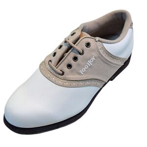 Footjoy, Greenjoys, White And Tan Golf Shoes. Size 7 W (Wide)